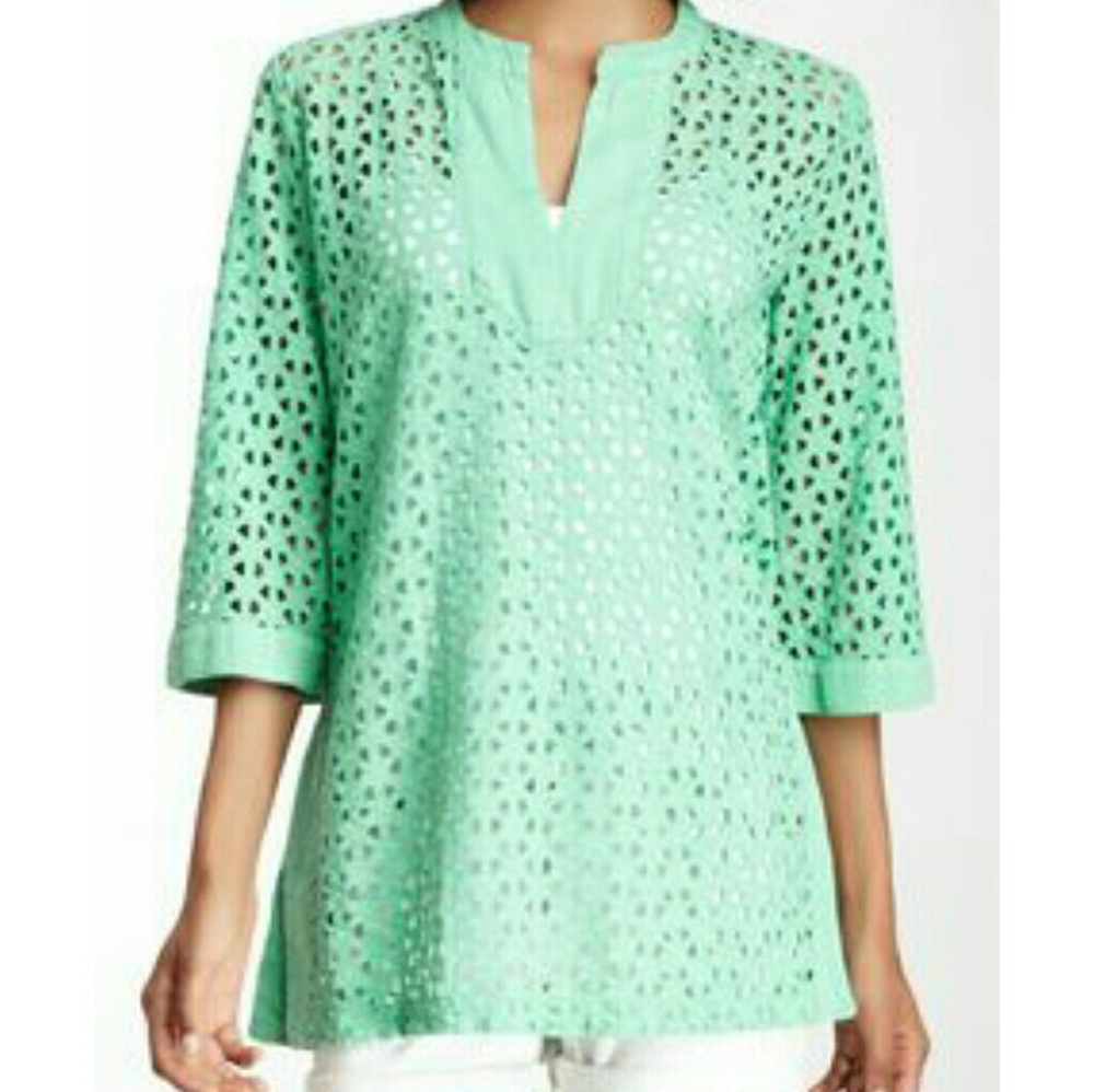 Green Dragon Mint Green Eyelet Tunic Top